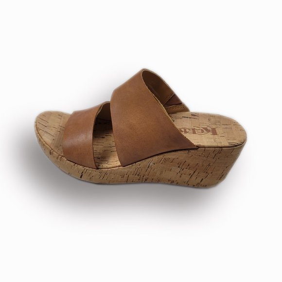 Korks Ease Platform Wedge Slide-On Leather Sandals - Picture 2 of 12